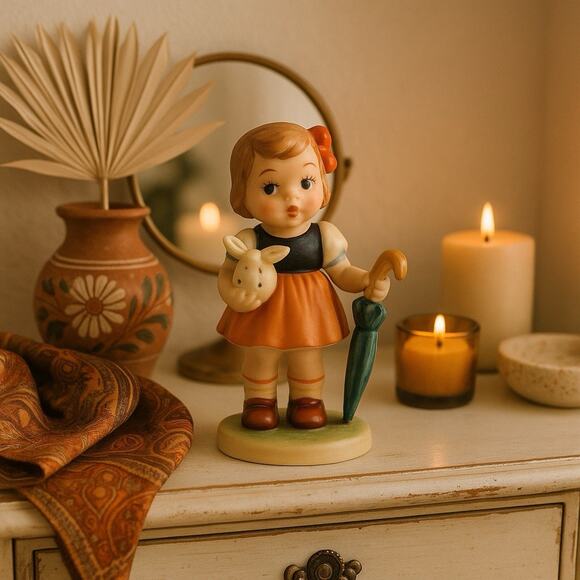 Vintage Girl Figurine with Umbrella & Doll – Marked C7199 Japan 5” Tall - Picture 2 of 8